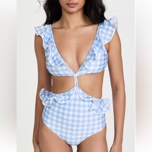 Shani Shemer NWOT one piece cut out gingham blue swimsuit
